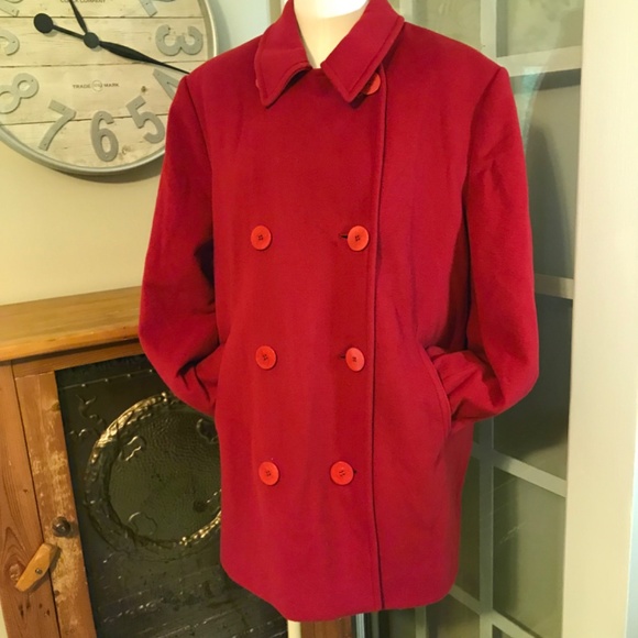 LL Bean red wool cashmere blend pea coat - Picture 6 of 16